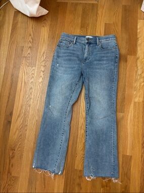 pistola Medium Blue Distressed Wide-Leg Jeans with Raw Hem